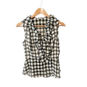 Maison‎ d’Amélie Gingham Faux Wrap Ruffle Sleeveless Top